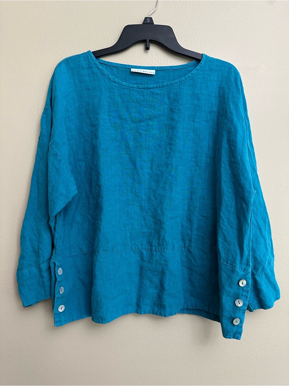 bryn Walker 100%Linen Button-Detail Pullover Top - Teal